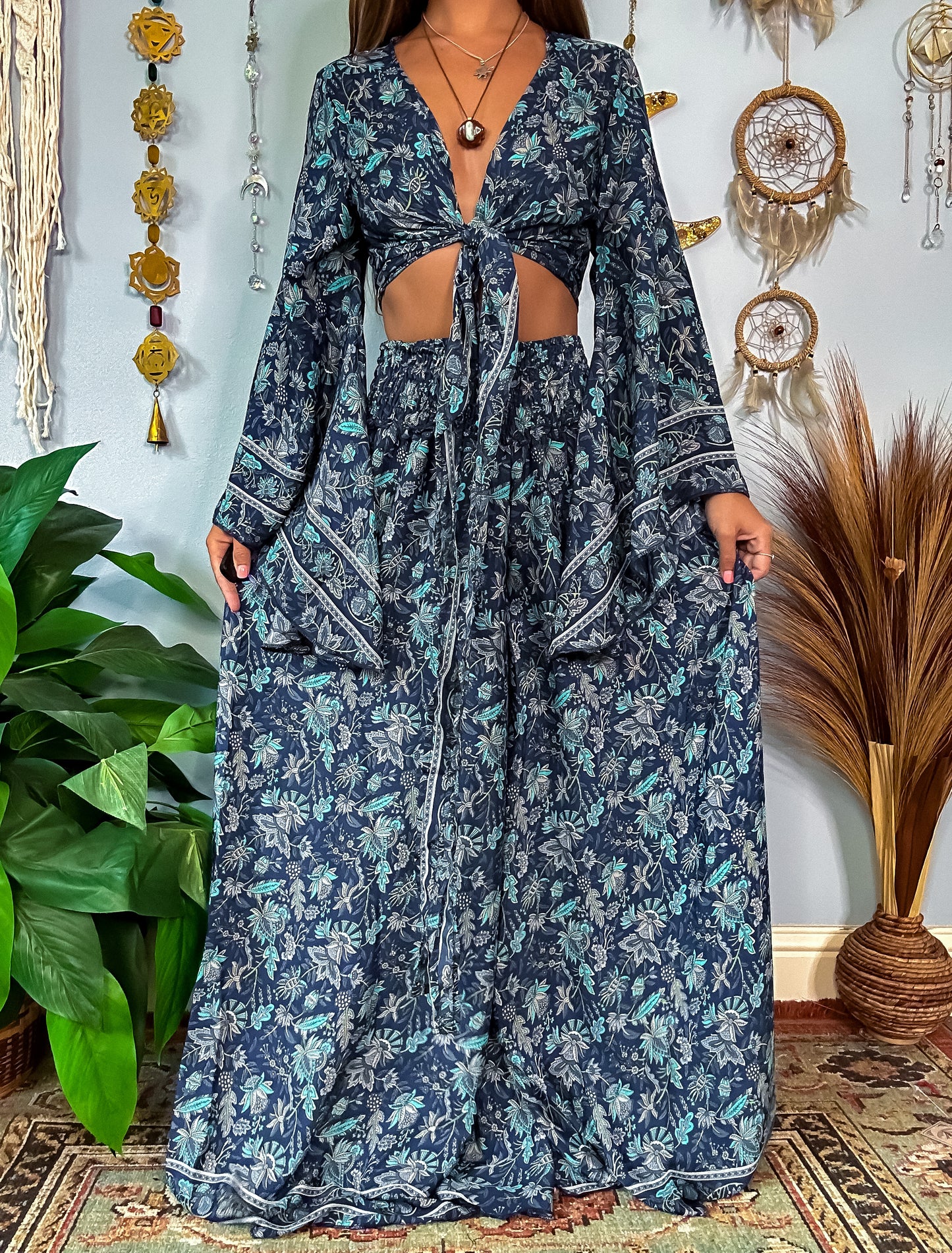 MARLOW TOP & PANTS SET - NAVY BLUE
