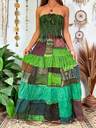 WOODLAND STRAPLESS DRESS - FOREST