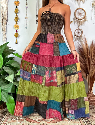WOODLAND STRAPLESS DRESS - EARTH