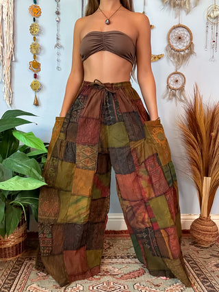 WOODLAND WIDE LEG TROUSERS - BURNT MOSS