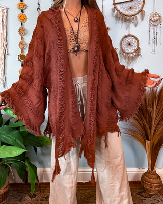 SENNA HOODED SHAWL - RUST
