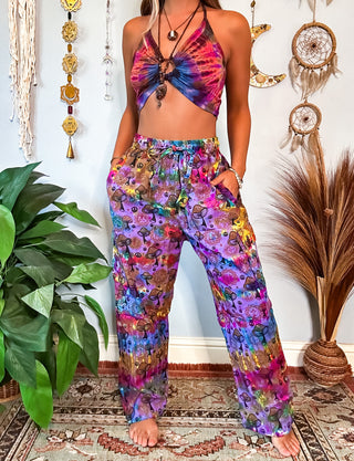 BUTTERFLY TRIPS STRAIGHT LEG TROUSERS - PURPLE