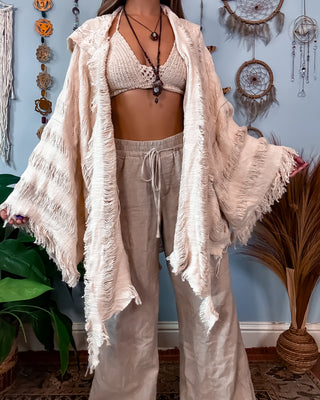 SENNA HOODED SHAWL - SAND