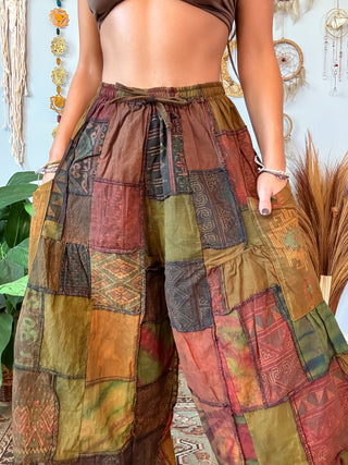 WOODLAND WIDE LEG TROUSERS - BURNT MOSS