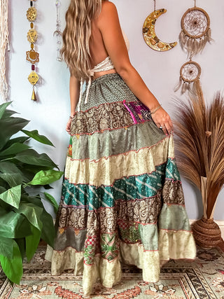 PATCHWORK TIERED SKIRT