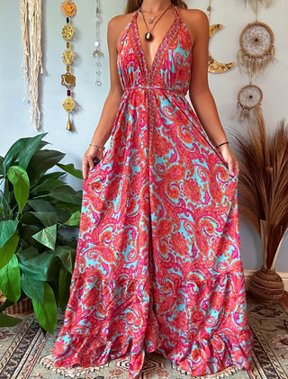 SILK TIERED DRESS - TURQUOISE