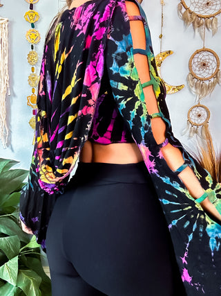 TRIXIE HOODED TOP - BLACK / RAINBOW