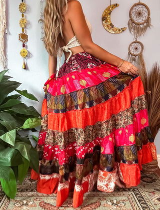 PATCHWORK TIERED SKIRT