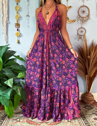 SILK TIERED DRESS - PLUM