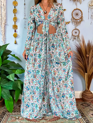 MARLOW TOP & PANTS SET - MINT / WHITE