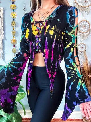 TRIXIE HOODED TOP - BLACK / RAINBOW