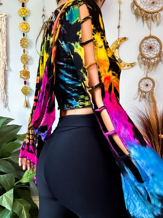 TRIXIE HOODED TOP - BLACK / RAINBOW