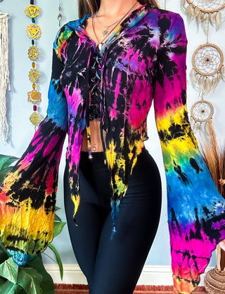 TRIXIE HOODED TOP - BLACK / RAINBOW