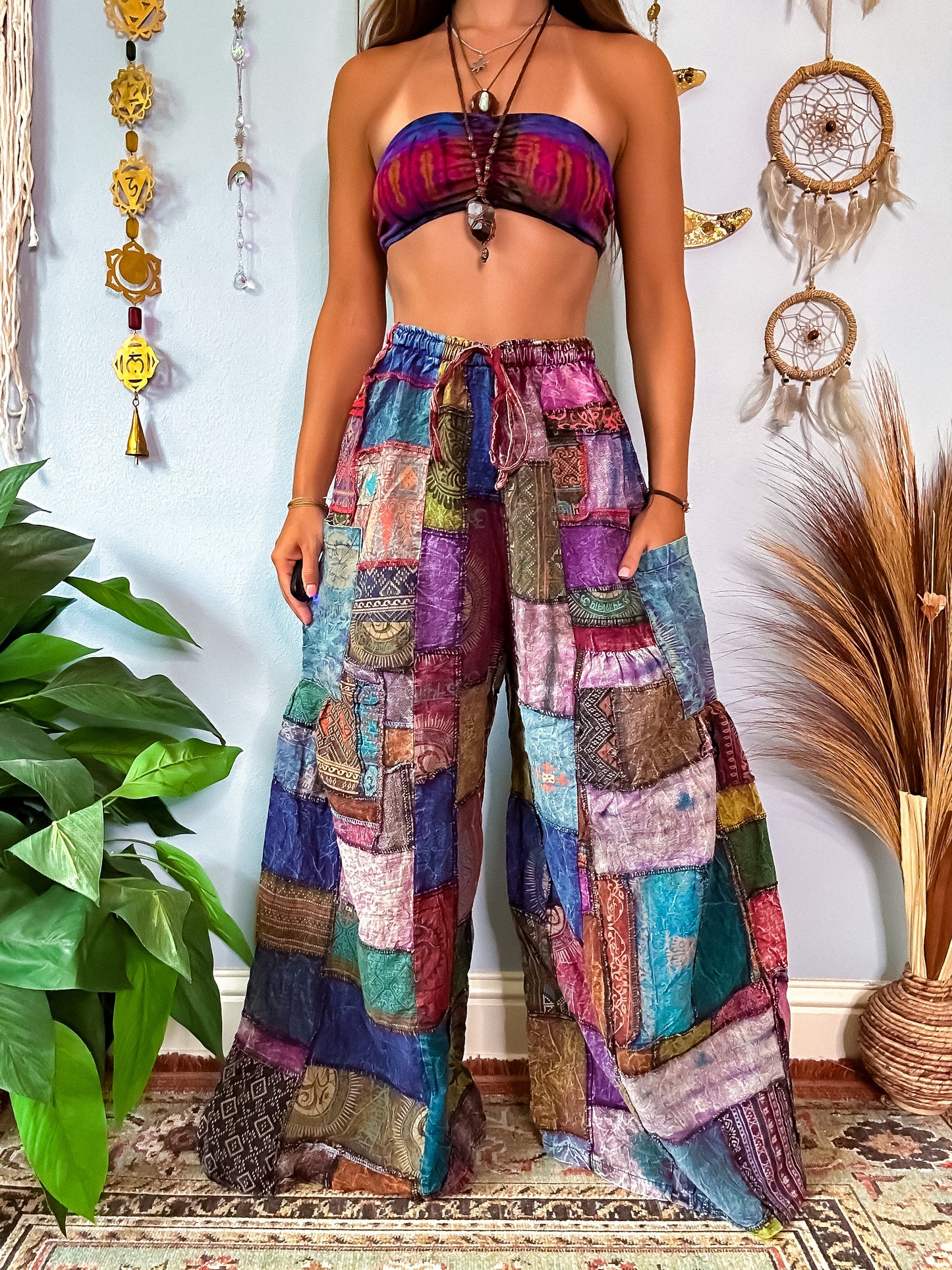 WOODLAND WIDE LEG TROUSERS - BERRY