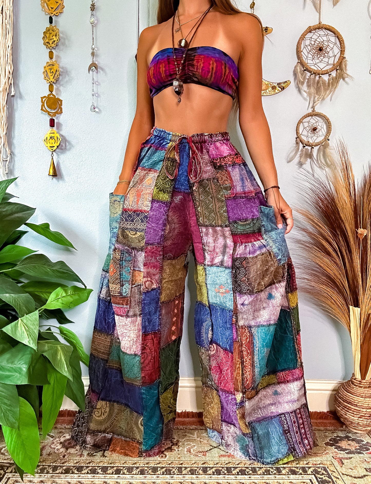 WOODLAND WIDE LEG TROUSERS - BERRY