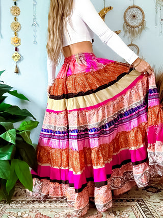 PATCHWORK TIERED SKIRT