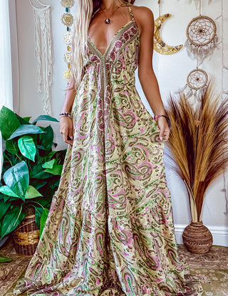 GREEN PAISLEY TIERED DRESS