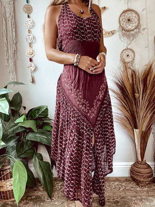 BURGUNDY EMBROIDERED PIXIE DRESS
