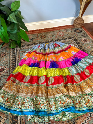 PATCHWORK TIERED SKIRT