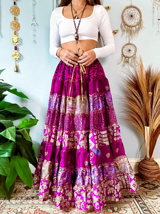 PATCHWORK TIERED SKIRT