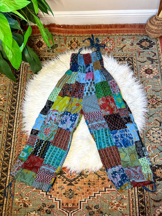 PATCHWORK CINCH LEG JUMPSUIT