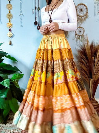 PATCHWORK TIERED SKIRT