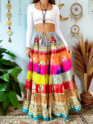 PATCHWORK TIERED SKIRT