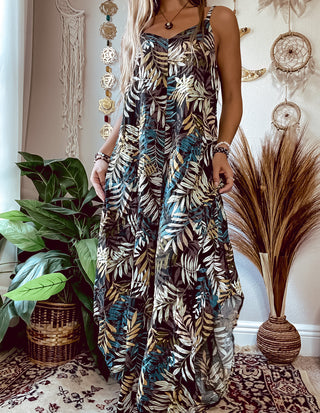 LEAF PRINT WIDE LEG JUMPSUIT
