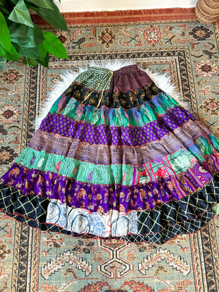 PATCHWORK TIERED SKIRT