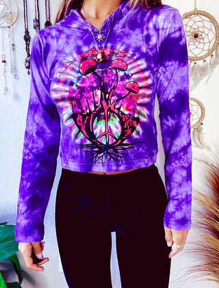 PEACEFUL TRIPS CROPPED HOODIE - PURPLE
