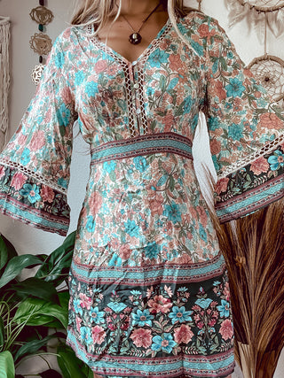 TURQUOISE & PEACH FLORAL DRESS