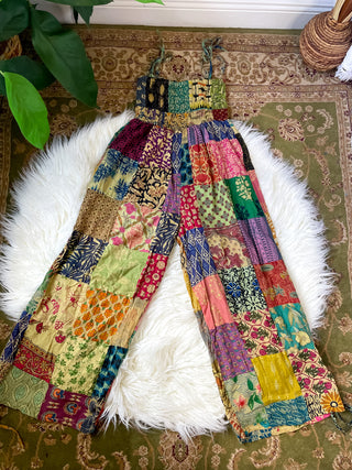 PATCHWORK CINCH LEG JUMPSUIT