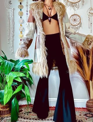 PATCHWORK FAUX FUR TRIM COAT