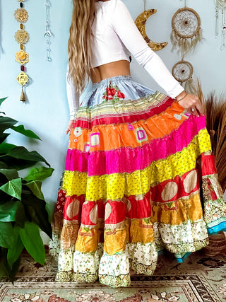PATCHWORK TIERED SKIRT