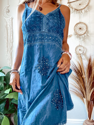 BLUE EMBELLISHED FAIRY STYLE DRESS