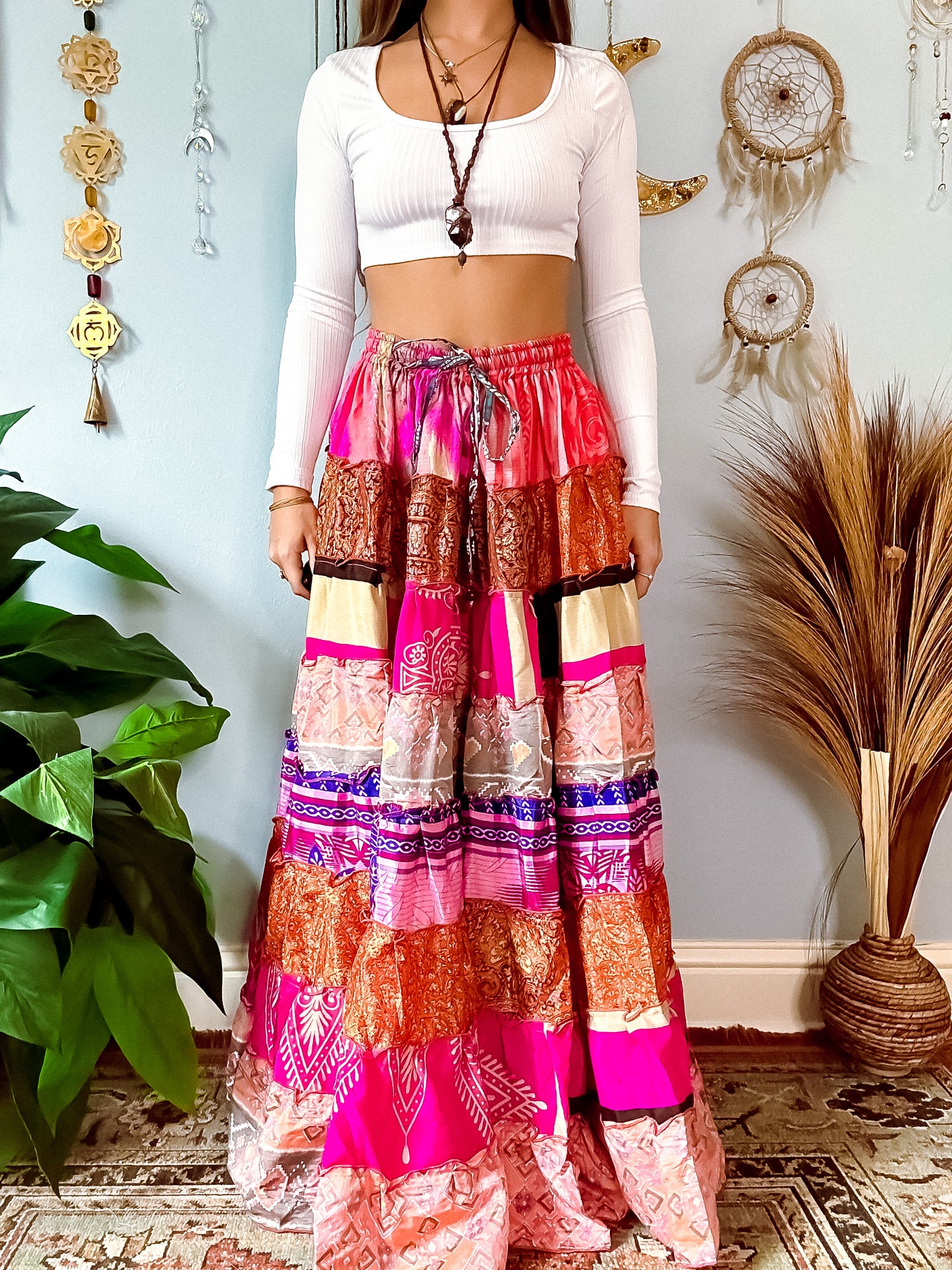 PATCHWORK TIERED SKIRT