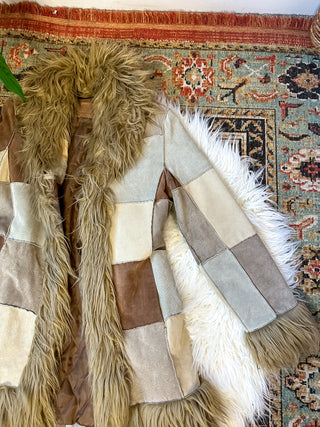 PATCHWORK FAUX FUR TRIM COAT