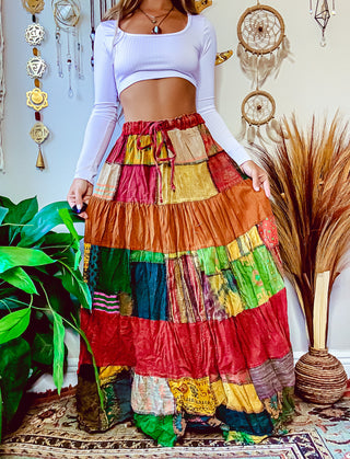 WOODLAND PATCHWORK SKIRT - WARM TONED