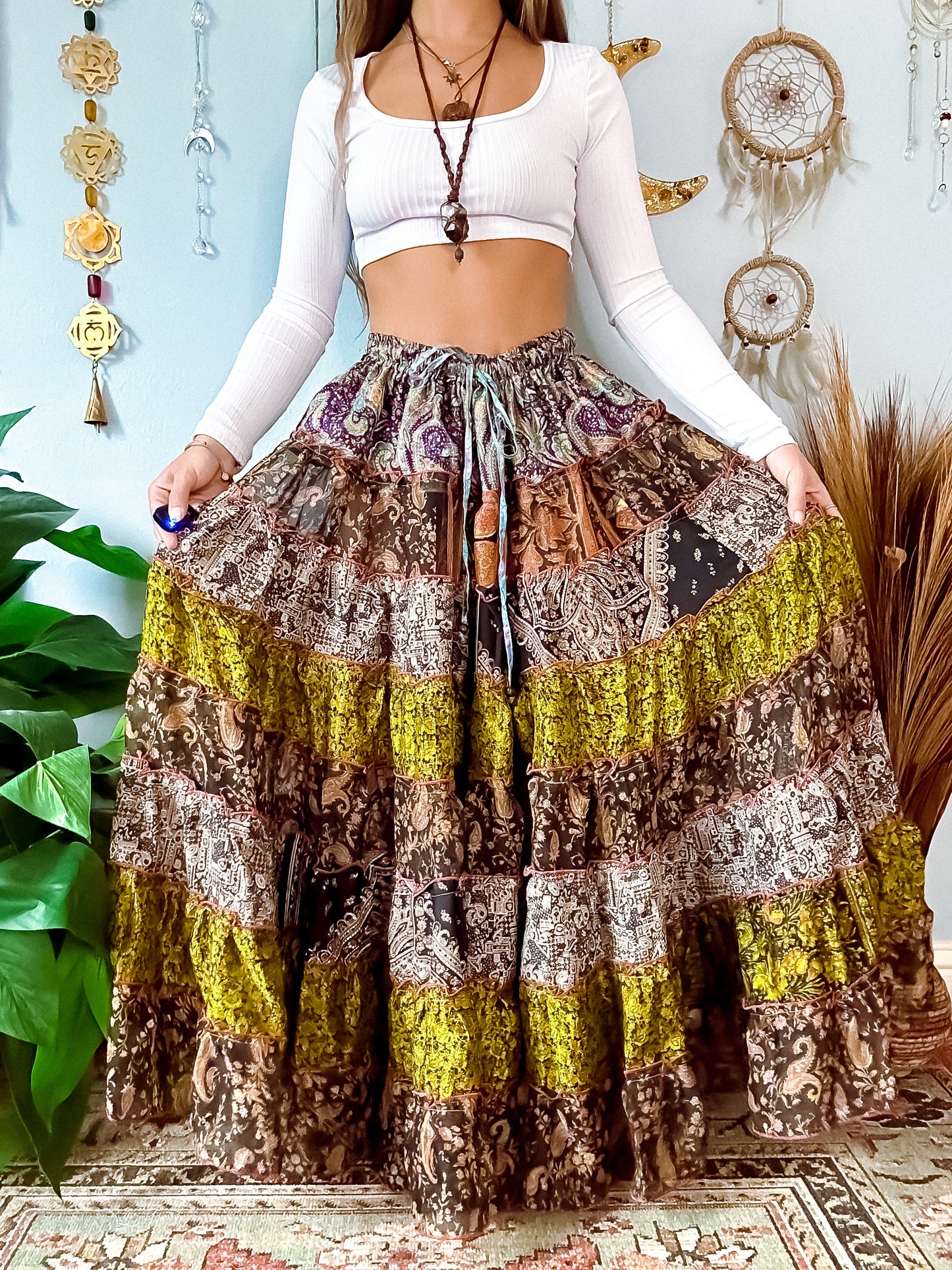 PATCHWORK TIERED SKIRT