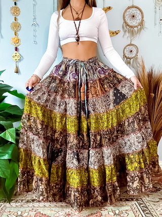 PATCHWORK TIERED SKIRT