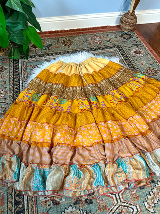PATCHWORK TIERED SKIRT