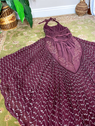 BURGUNDY EMBROIDERED PIXIE DRESS