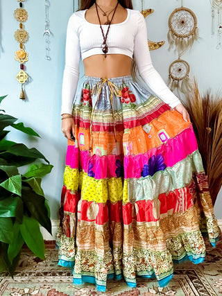 PATCHWORK TIERED SKIRT