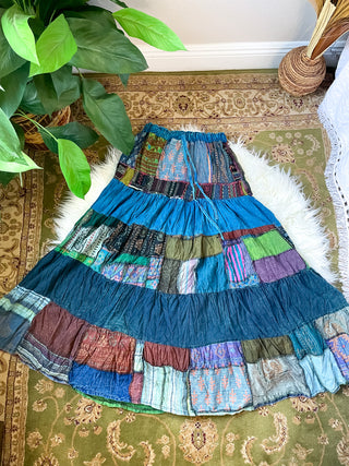 WOODLAND PATCHWORK SKIRT - COOL TONED