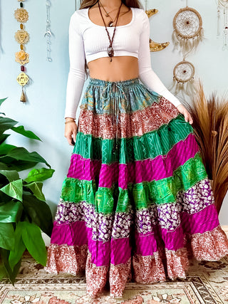 PATCHWORK TIERED SKIRT