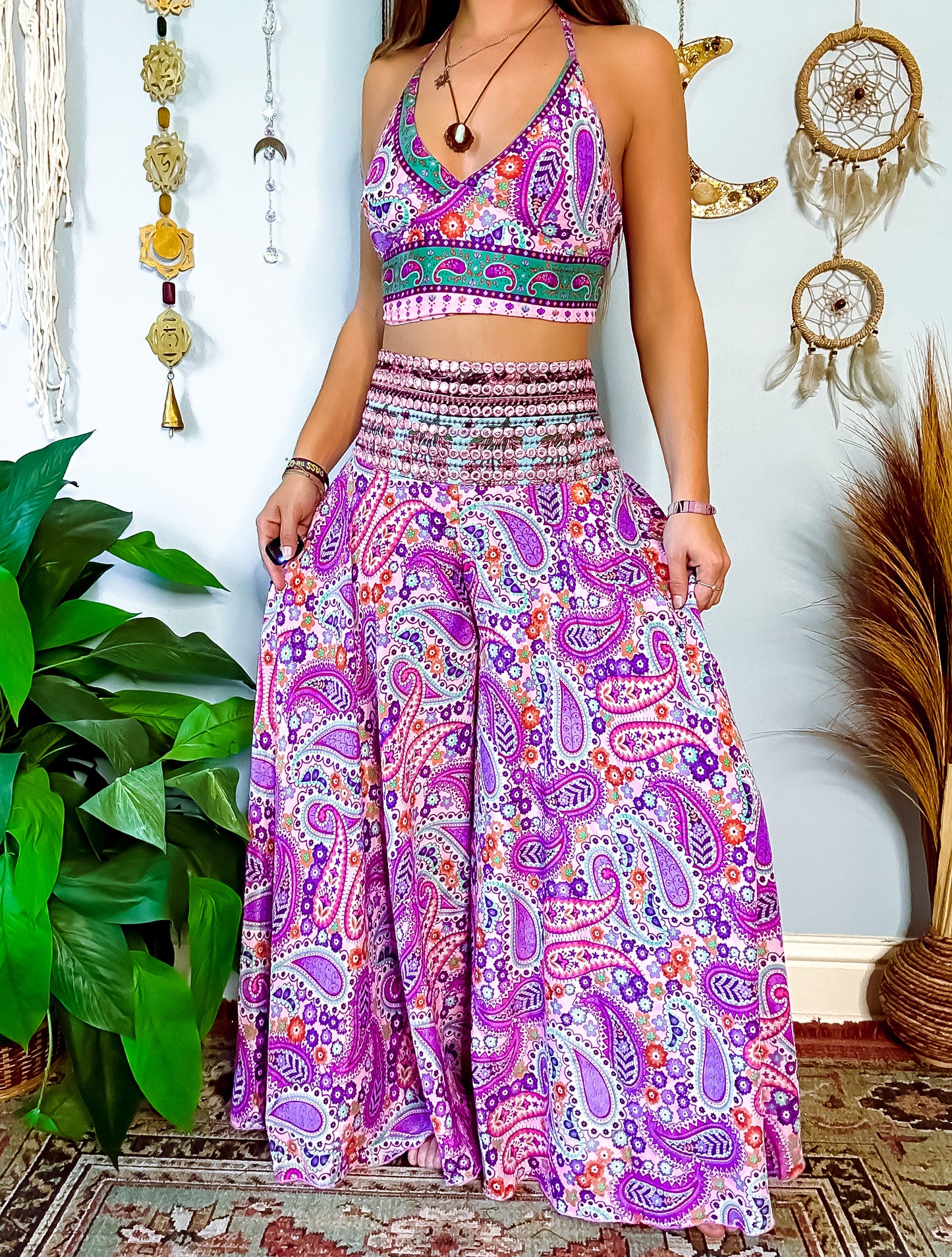 SILK HALTER TOP & PANTS SET