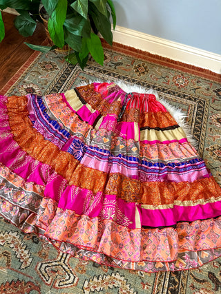 PATCHWORK TIERED SKIRT
