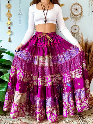 PATCHWORK TIERED SKIRT
