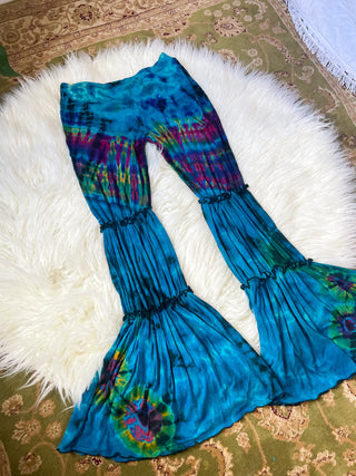TURQUOISE TIERED FLARE PANTS