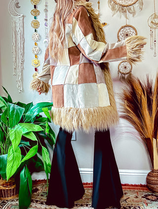 PATCHWORK FAUX FUR TRIM COAT